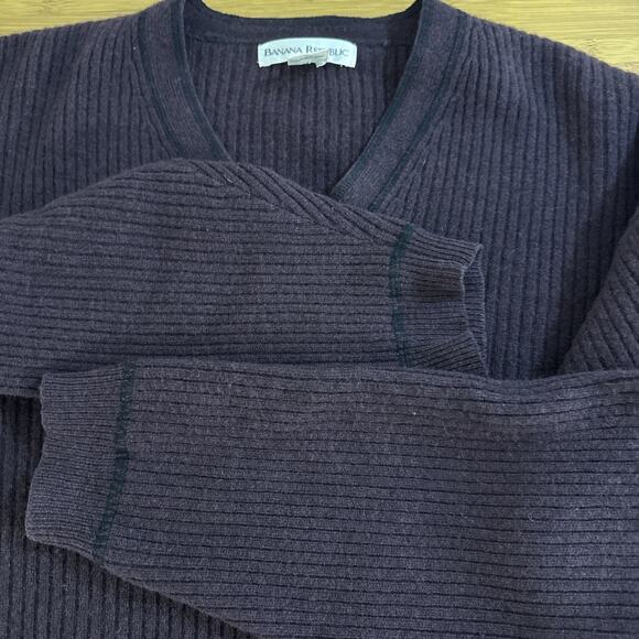 Banana Republic Sweater Men's Purple 100% Lambswool V-Neck Pullover L Vintage - Picture 5 of 5